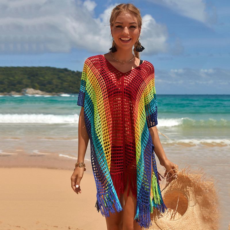 Fashionable loose beach cover-ups multi-color open-front cover-ups long beach vacation cover-ups