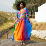 Fashionable loose-fitting beach cover-ups positioning print cover-ups long-style seaside vacation cover-ups
