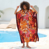 Fashionable loose beach cover-ups sun-protective printed cover-ups long beach vacation cover-ups