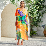 Fashionable loose-fitting beach cover-ups positioning print cover-ups long-style seaside vacation cover-ups