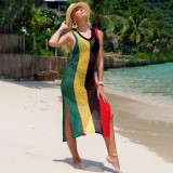 Fashionable loose-fitting beach cover-ups open-back knit cover-ups long beach vacation cover-ups