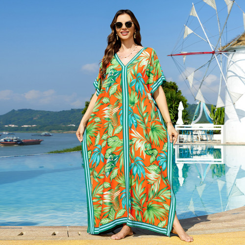 Fashionable loose beach cover-ups sun-protective printed cover-ups, long beach vacation cover-ups
