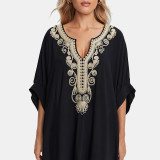 Fashionable loose beach cover-ups sun-protective printed cover-ups, long beach vacation cover-ups