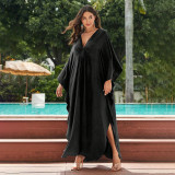 Fashionable loose-fitting beach cover-ups plain-color hand-woven cover-ups long-style seaside vacation cover-ups