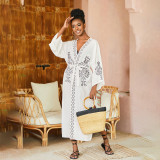 Fashionable loose beach cover-ups embroidered sun-protective cardigan cover-ups long-style seaside vacation cover-ups