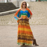 Fashionable loose-fitting beach cover-ups multi-color printed beach cover-ups vacation robe-style dress cover-ups