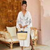 Fashionable loose beach cover-ups embroidered sun-protective cardigan cover-ups long-style seaside vacation cover-ups