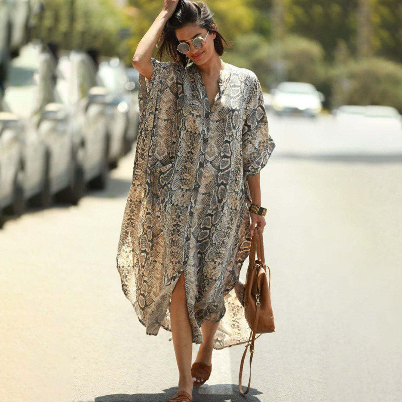 Fashionable loose-fitting beach cover-ups multi-color printed beach cover-ups vacation robe-style dress cover-ups