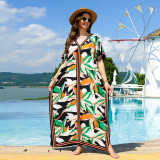 Fashionable loose beach cover-ups sun-protective printed cover-ups, long beach vacation cover-ups