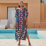 Fashionable loose-fitting beach cover-ups positioning print cover-ups long-style seaside vacation cover-ups