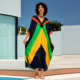 Fashionable loose-fitting beach cover-ups multi-color printed beach cover-ups vacation robe-style dress cover-ups