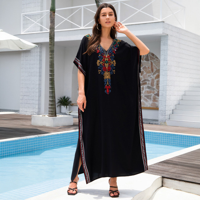 Fashionable loose-fitting beach cover-ups positioning print cover-ups long-style seaside vacation cover-ups