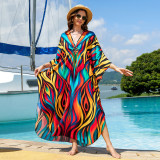 Fashionable loose-fitting beach cover-ups positioning print cover-ups long-style seaside vacation cover-ups