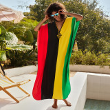 Fashionable loose-fitting beach cover-ups multi-color printed beach cover-ups vacation robe-style dress cover-ups