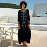 Fashionable loose-fitting beach cover-ups positioning print cover-ups long-style seaside vacation cover-ups