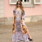 Fashionable loose-fitting beach cover-ups multi-color printed beach cover-ups vacation robe-style dress cover-ups