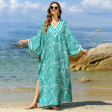 Fashionable loose-fitting beach cover-ups positioning print cover-ups long-style seaside vacation cover-ups