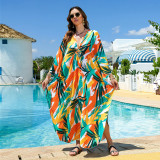 Fashionable loose-fitting beach cover-ups positioning print cover-ups long-style seaside vacation cover-ups