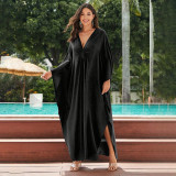 Fashionable loose-fitting beach cover-ups plain-color hand-woven cover-ups long-style seaside vacation cover-ups