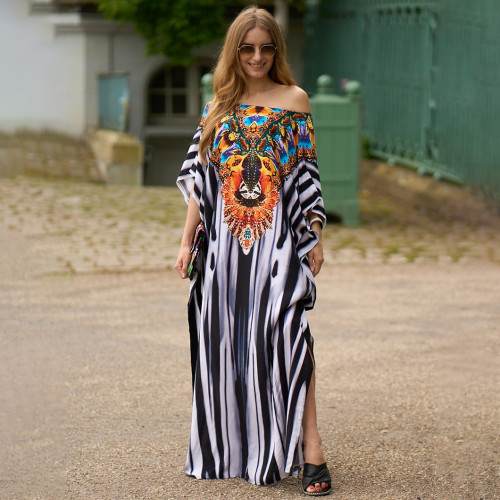 Fashionable loose-fitting beach cover-ups multi-color printed beach cover-ups vacation robe-style dress cover-ups