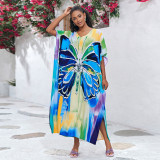 Fashionable loose-fitting beach cover-ups positioning print cover-ups long-style seaside vacation cover-ups