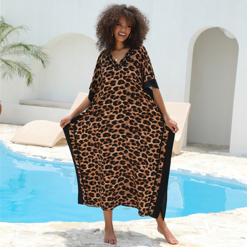 Fashionable loose beach cover-ups sun-protective printed cover-ups long beach vacation cover-ups