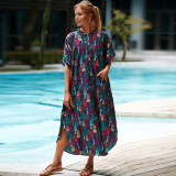 Fashionable loose-fitting beach cover-ups multi-color printed beach cover-ups vacation robe-style dress cover-ups