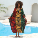 Fashionable loose-fitting beach cover-ups positioning print cover-ups long-style seaside vacation cover-ups