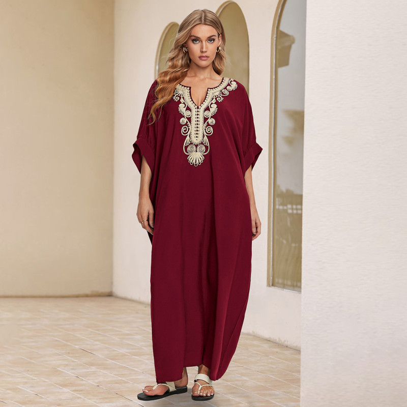 Fashionable loose beach cover-ups sun-protective printed cover-ups, long beach vacation cover-ups