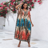 Fashionable loose-fitting beach cover-ups positioning print cover-ups long-style seaside vacation cover-ups
