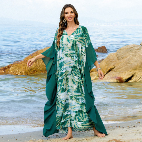 Fashionable loose beach cover-ups sun-protective printed cover-ups long beach vacation cover-ups