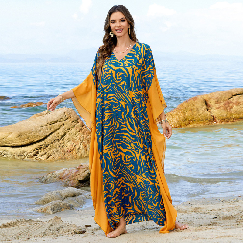 Fashionable loose beach cover-ups sun-protective printed cover-ups long beach vacation cover-ups