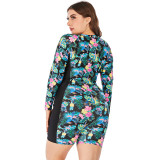 Women Long sleeved wetsuit one piece swimwear summer Plus size   Floral print swimsuit zipper beach suit #yds0650