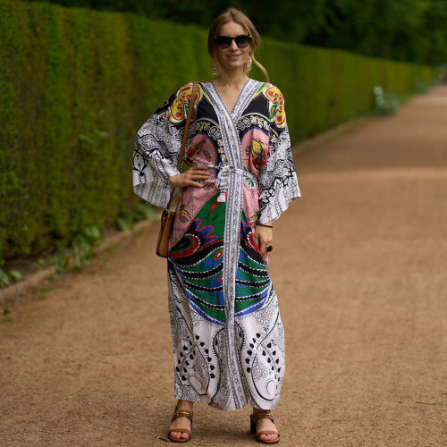 Fashionable loose beach cover-ups sun-protective printed cover-ups long beach vacation cover-ups