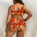 Summer plus-size bikini swimsuit printed gathered swimsuit fashionable separate beach resort swimsuit