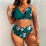Summer plus-size bikini swimsuit printed gathered swimsuit fashionable separate beach resort swimsuit
