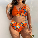 Summer plus-size bikini swimsuit printed gathered swimsuit fashionable separate beach resort swimsuit