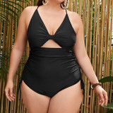 New style one-piece plus-size bikini swimsuit printed gathered swimsuit fashionable open-front tight-fitting swimsuit