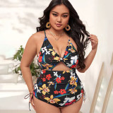 New style one-piece plus-size bikini swimsuit printed gathered swimsuit fashionable open-front tight-fitting swimsuit