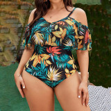Summer plus-size bikini swimsuits sexy bandeau one-piece swimsuits fashionable beach print ruffled swimsuits