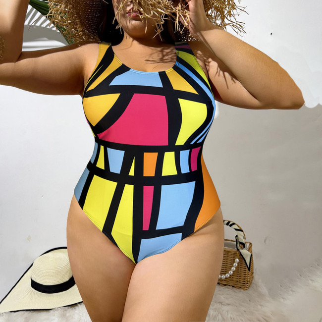 Summer plus-size bikini swimsuits sexy patterned printed swimsuits fashionable beach color-matched one-piece swimsuits