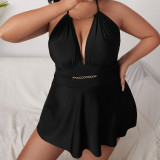 Summer plus-size bikini swimsuits sexy solid-color V-neck backless swimsuits fashionable beach one-piece tight-fitting swimsuits