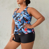 Summer plus-size bikini swimsuits feather-print halter top swimsuits fashionable beach two-piece swimsuits