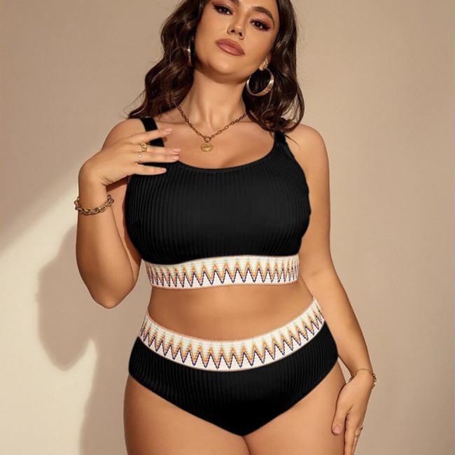 Summer plus-size bikini swimsuits sexy high-waisted two-piece swimsuits fashionable beach knit swimsuits