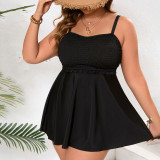 Summer oversized bikini swimsuits solid-colored bandeau with lace trim swimsuits fashionable beach skirt style one-piece swimsuits