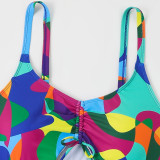 Summer plus-size bikini swimsuits sexy net-sheer dress-style swimsuits fashionable beach print two-piece swimsuits