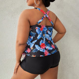Summer plus-size bikini swimsuits feather-print halter top swimsuits fashionable beach two-piece swimsuits