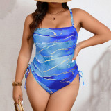Summer plus-size bikini swimsuits colorful printed one-piece swimsuits fashionable and sexy drawstring tight-fitting swimsuits