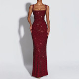 sequined halter dress sexy evening gown dress fashionable fitted backless long dress