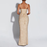 sequined halter dress sexy evening gown dress fashionable fitted backless long dress